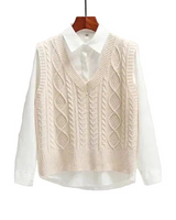 Ärmelloser Pullover mit V-Ausschnitt und gerader Form in Beige