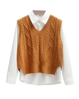 Ärmelloser Pullover mit V-Ausschnitt und gerader Form in Hellbraun