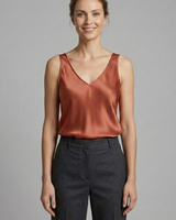 Ärmelloses Damen-Tanktop mit V-Ausschnitt und breiten Trägern in Orange
