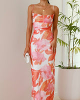 Ashley | Damen Maxikleid Blumenmuster Fließend Elegant in ORANGE