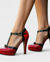 Velena - Plateau-High Heels mit T-Riemchen in Rot