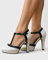 Velena - Plateau-High Heels mit T-Riemchen in Weiß