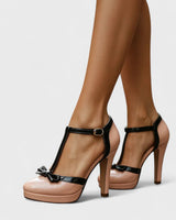 Velena - Plateau-High Heels mit T-Riemchen in Pink