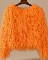 Asta | Damen Kunstpelzmantel mit Langarm und Fell in Orange