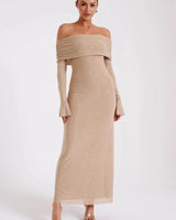 Astella | Damen Paillettenkleid Party Festlich Glamourös in Beige