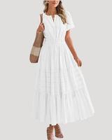Astoria | Damen Stufenkleid Maxikleid Kurzarm in Weiß