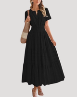 Astoria | Damen Stufenkleid Maxikleid Kurzarm in Schwarz