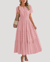 Astoria | Damen Stufenkleid Maxikleid Kurzarm in Rosa