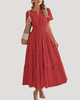 Astoria | Damen Stufenkleid Maxikleid Kurzarm in Rot