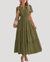 Astoria | Damen Stufenkleid Maxikleid Kurzarm in Grün