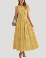 Astoria | Damen Stufenkleid Maxikleid Kurzarm in Gelb