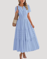 Astoria | Damen Stufenkleid Maxikleid Kurzarm in Blau