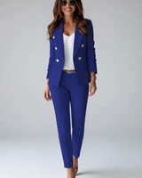 Astrid | Damen Doppelreihiger Blazer Hosenanzug Set in Blau