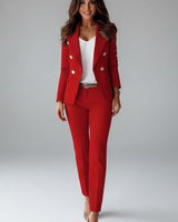 Astrid | Damen Doppelreihiger Blazer Hosenanzug Set in Rot