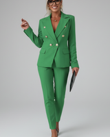 Astrid | Damen Doppelreihiger Blazer Hosenanzug Set in Grün