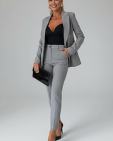 Astrid | Damen Doppelreihiger Blazer Hosenanzug Set in Grau