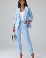 Astrid | Damen Doppelreihiger Blazer Hosenanzug Set in Hellblau