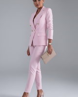 Astrid | Damen Doppelreihiger Blazer Hosenanzug Set in Rosa