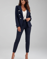 Astrid | Damen Doppelreihiger Blazer Hosenanzug Set in Marine Blau