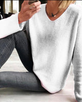 Astrid | Damen V-Ausschnitt Pullover Langarm in Weiß
