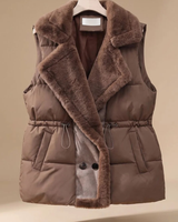 Asya | Damen Steppweste mit Fell Kragen und Taschen in Braun