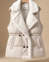 Asya | Damen Steppweste mit Fell Kragen und Taschen in Weib