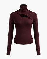 Valentina | Rollkragen Cut-Out Top in Burgund