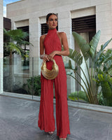 Ayla | Neckholder Plissee Zweiteiliges Set in Rot