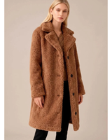 Auguste | Damen Winterjacke mit Teddy-Oberfläche, Kragen und Knöpfen in Braun