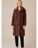 Auguste | Damen Winterjacke mit Teddy-Oberfläche, Kragen und Knöpfen in Dunkelbraun
