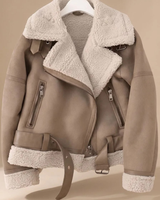 Aurea | Damen Winterjacke mit Gürtel und Teddy Details in Schwarz