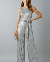 Auriane | Damen Pailletten Ärmellos Jumpsuit in Silber