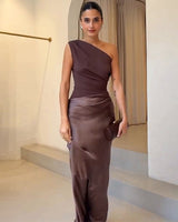 Aurora | Damen Kleid Fließend Modern Lässig Elegant in Braun