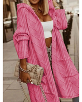 Aylin | Damen Lange Strickjacke mit Kapuze und Strickmuster in Rosa