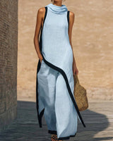 Maranta - Set aus asymmetrischer Tunika und Wide-Leg-Hose in Blau
