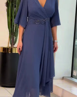 Ezina – Elegantes Langes Tuch kleid in Blau
