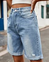 Ausgefranste Bermuda-Shorts mit Saum - Charlotte in Hellblau