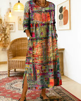 Maelle - Bedrucktes, locker geschnittenes Midikleid in Orange