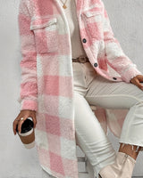 Serin | Eleganter karierter Teddy-Mantel in Rosa