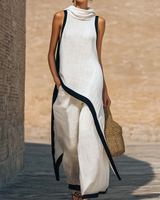 Maranta - Set aus asymmetrischer Tunika und Wide-Leg-Hose in Weiß