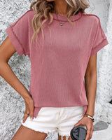 Cleo | Kurzarm-T-Shirt mit Streifen und Rundhalsausschnitt in Dunkelrosa