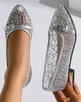 Damen Freizeit Slipper aus Spitze und Mesh in Silber