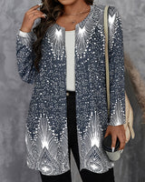 Joalyne - Lässige Strick Jacke Mit Polka Dot Und Streifenmuster in Grau