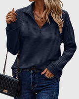 Christa | Damen Lässiger Langarm-Pullover mit Reißverschluss in Dunkelblau