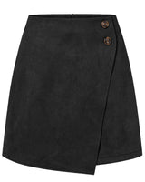 Damen asymmetrischer Rock aus Veloursleder in Schwarz