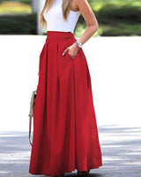 Marre | Damen Hoher Taille Plisseerock | Maxi in Rot