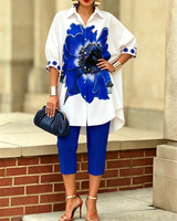 Damen Zweiteiliges Set mit Floralprint – Eleganter Moderner Stil in Blau