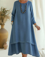 Sienna - langärmeliges Midi-Kleid mit weicher Haptik in Blau