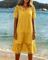 Kosana - Patchwork Kleid MIT Ausschnitten in Gelb