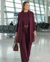 Schickes 3-teiliges Ensemble: Langer Cardigan, Top und Hose in Bordeaux